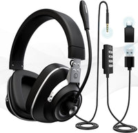 Venker Headsets with Microphone, Noise Cancelling with Metal Material Premium Leather Earmuffs, 3.55mm & USB/Type C with Volume Control, for Call Center, Skype Webinar Business, Gaming, Teaching, etc