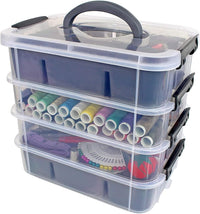 Bins & Things Stackable Storage Container with Organizers for Arts and Crafts - Craft Box with 4 Removable Trays - Plastic Sewing Box - Bead Organizer Box - Art Supply Organizer - 30x27x18 cm, Gray