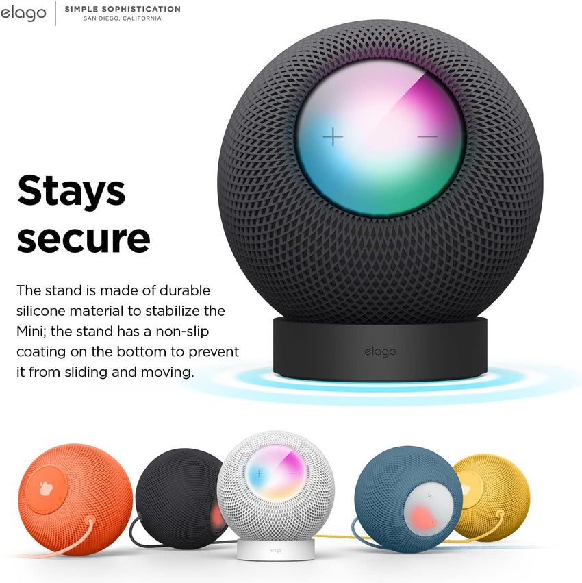 elago Silicone Stand Compatible with HomePod Mini - Proper EQ, Easier to Control with Better Indicator Visibility, Stable Mount, Anti-Slip Stand for Charger (Black)