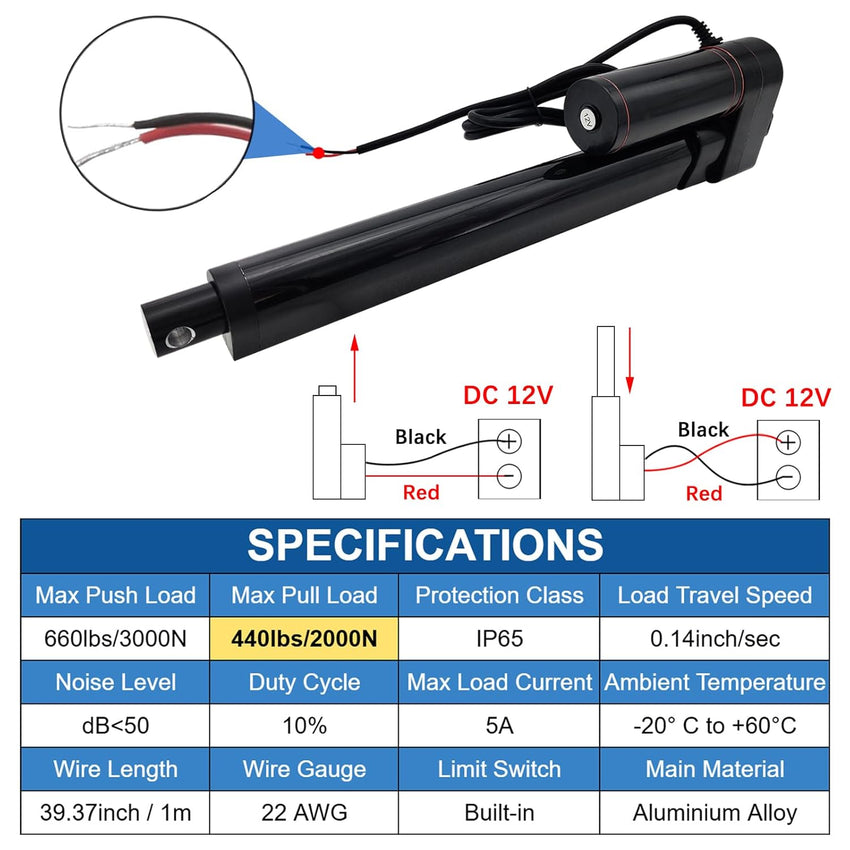 12V Linear Actuator 3000N IP65 5mm/s Heavy Duty Ã¢ÂÂ 700mm (28in)