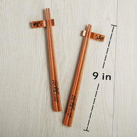 Reusable Wooden Chopsticks 2-Pair with Holder Panda Design Traditional Gift Set Natural