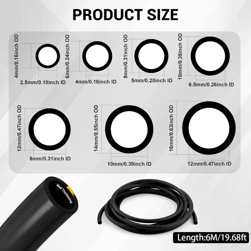 PU Pneumatic Air Hose 6m 14mm OD x10mm ID Black