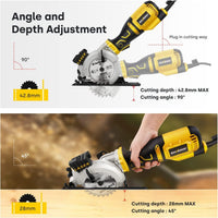 Enventor Mini Circular Saw, 705W 3500RPM Pure Copper Motor Compact Electric Circular Saw with Laser Guide, 6 Blades(115mm), Max Cutting Depth 42.8mm(90ÃÂ°), 28mm(45ÃÂ°) for Wood, Soft Metal, Tile, Plastic