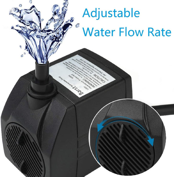 BARST 1500L/H Submersible Water Pump, Ultra Quiet Aquarium Pump for Fountains, Pool, Fish Tank, Pond, Hydroponics, Statuary with 4 Srtong Suction Cups,3 Nozzles (30W, 5m Power Cord)