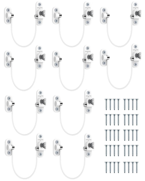 eSynic UPVC Window Restrictors 10pack Window Restrictor for Cat Child Safety Window Lock with Self Screws Keys Limiting Opened Distance and Ventilation for PVC, Wood, or Aluminum Window
