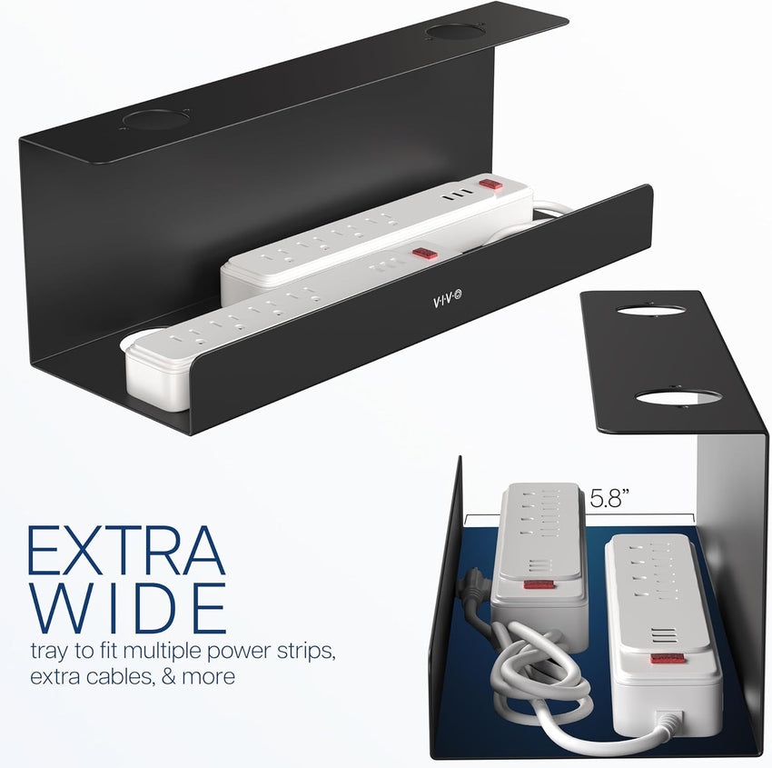 VIVO Under Desk 43cm Extra Deep Cable Management Trays, Power Strip Holders, Cord Organizers, Wire Tamers for Office and Home, Black, 2 Pack, DESK-AC16-2C