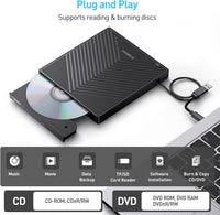ORIGBELIE External CD DVD Drive, Ultra Slim CD Burner USB 3.0 with 4 USB Ports and 2 TF/SD Card Slots, Optical Disk Drive for Laptop Mac PC Windows 11/10/8/7 Linux OS with Carrying Case
