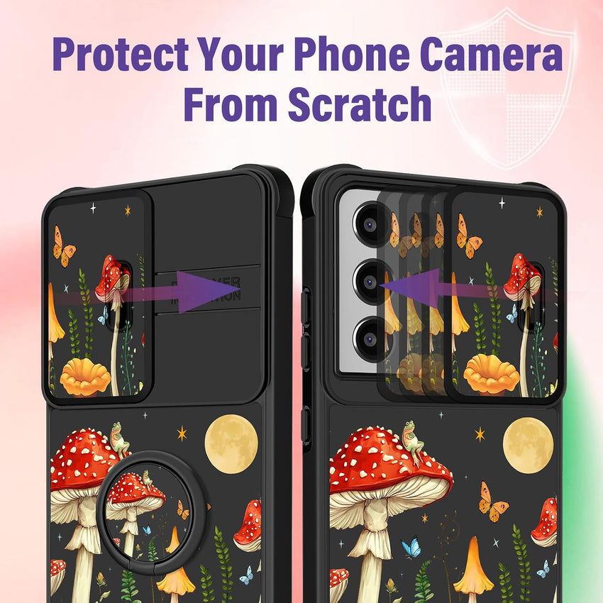for Samsung Galaxy S21 Ultra Case - [2in1] Women Girls Cute Mushroom Phone Cover Ring Holder Stand Girly Pretty Unique Fashion Slide Camera Cover Design for Samsung S21 Ultra Case 6.8"