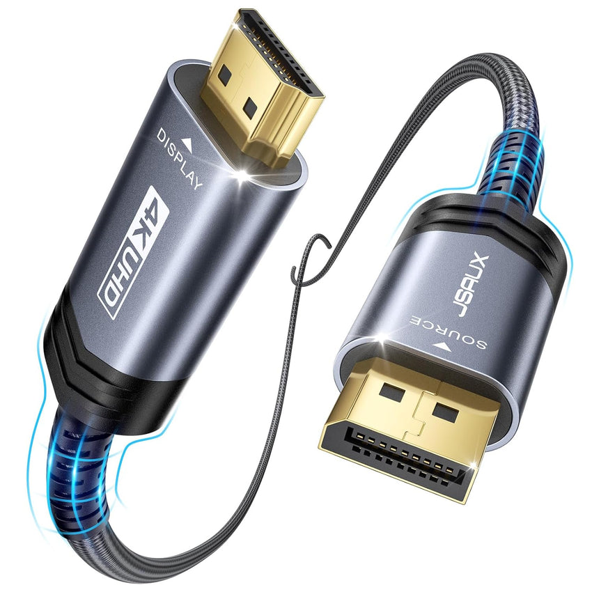 JSAUX DisplayPort to HDMI Cable 4K 15ft Nylon Braided â Grey