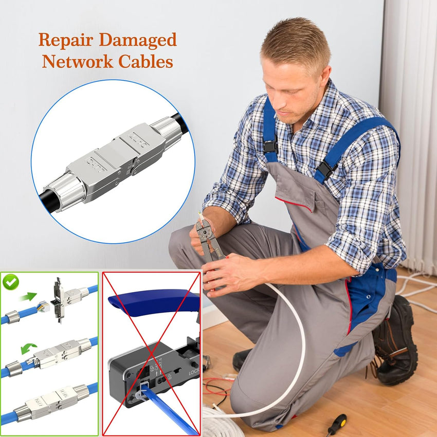 JAOGAUS RJ45 Coupler Shielded, Cat7 Connection Module - LSA connector Adapter Shielded 10Gbps- Cat7/Cat6a/Cat6 Ethernet Cables Coupling Repairing Shielded Network Extender (6pcs)