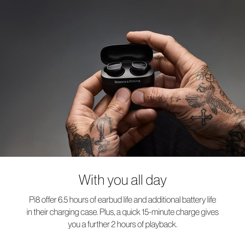 Bowers & Wilkins Pi8 True Wireless Noise Cancelling Earbuds with Bluetooth aptX, 24-bit Wireless Connection, Audio Retransmission, and 6 Built-in Microphones - Jade Green