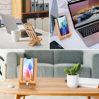 Pezin & Hulin Bamboo Cell Phone Tablet Stand-Natural Bamboo | Wooden Smart Phone Desktop Charging Dock Holder Compatible with Pad, All Android Cellphone, Tablet - 1 Pack
