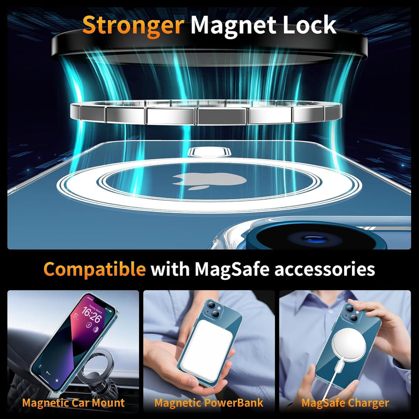 5 in 1 Magnetic for iPhone 13 Case 6.1-Inch with 2X Screen Protector + 2 Lens Protector, [Compatible with MagSafe] Slim Soft TPU Silicone Shockproof Anti-Scratch Phone Cover - Clear
