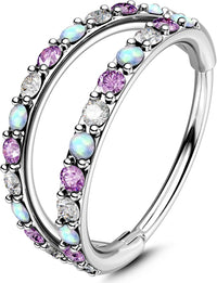 20G Nose Ring Hoops, Double Line CZ Opal Helix & Tragus Earrings â Silver