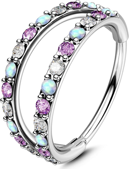20G Nose Ring Hoops, Double Line CZ Opal Helix & Tragus Earrings â Silver