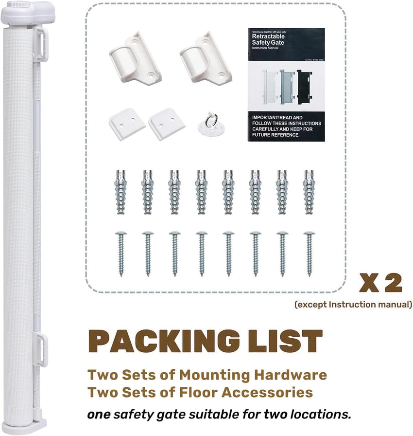 HollyHOME Retractable Stair Gate 300cm Extra Wide One-Hand Operation Baby Gate Safety Gate for Baby and Pets Indoor & Outdoor,White
