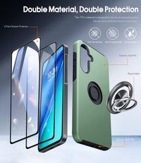 AOUIA for Samsung Galaxy A56 5G Case with 2 Pack Screen Protector, Military Protection Shockproof Samsung A56 5G Phone Case with 360^0 Rotating Ring Kickstand for Samsung A56, Alpine Green