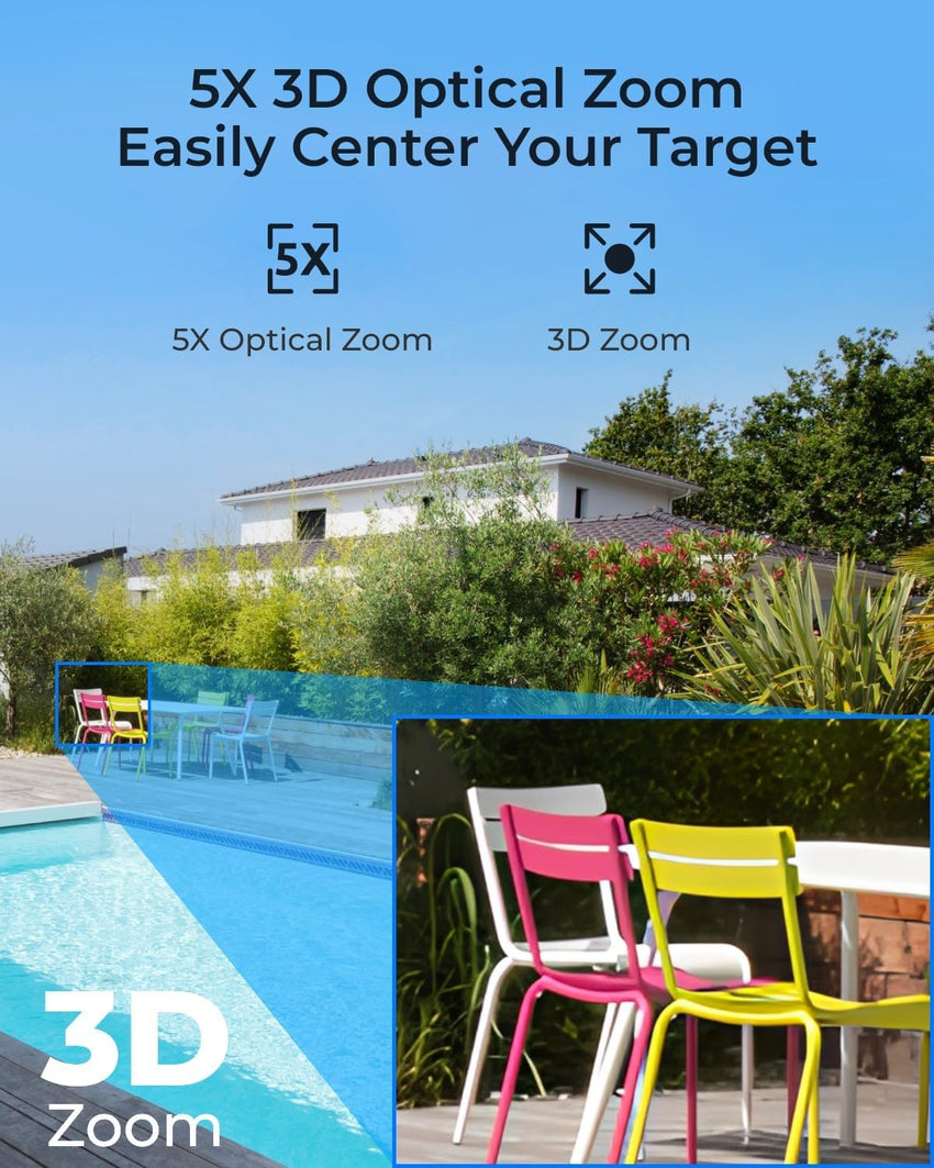 Reolink 4K PTZ PoE Home Security Camera Outdoor with Spotlights, Person/Vehicle/Pet Detection, 5X Optical Zoom, 360^0 Pan 90^0 Tilt Color Night Vision, Auto Tracking, Two-Way Audio (823S1 3D Zoom)