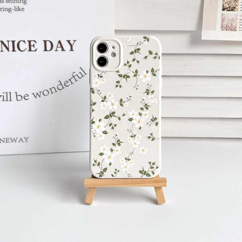 NITITOP Compatible with iPhone 12 Case Cute Flower Floral for Women Girl Full Camera Protective Vintage Trendy Slim Fit TPU Shockproof Cover - White
