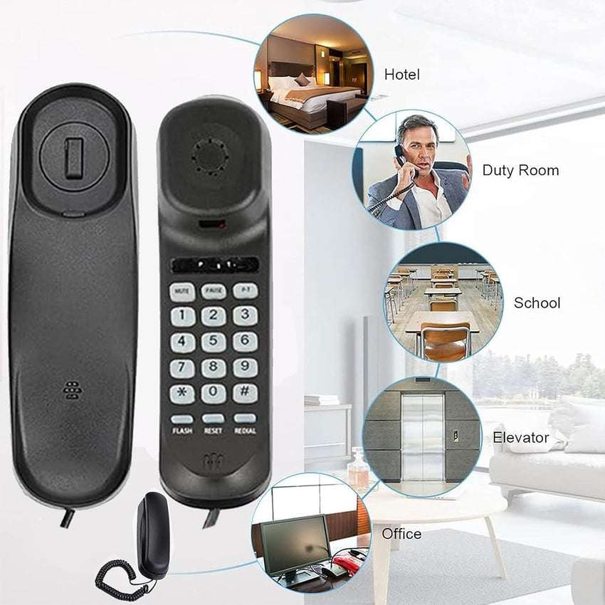 Corded House Phones Landline, Wall/Desk Mountable, Dial Pad on Base, Last Number Redial, Pause, Flash, Black