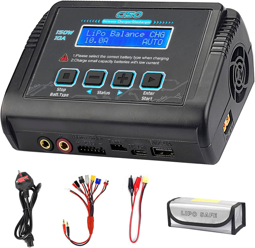 LiPo Charger,150W 10A AC/DC for Battery Balance Charger Discharger Li-ion/Life/NiCd/NiMH/LiHV/PB/Smart Battery(Battery Charger Adapter)