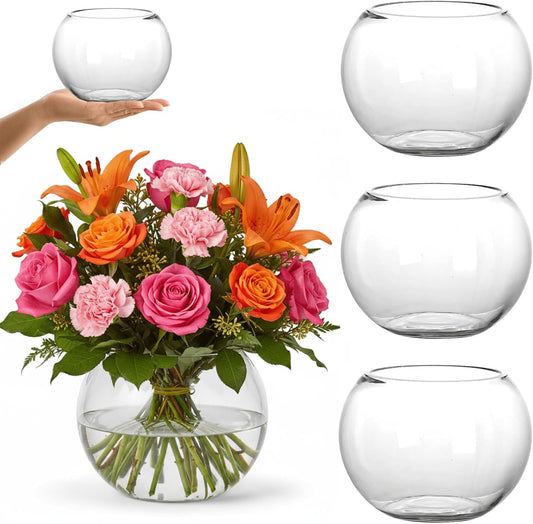 YOUEON 4 Pack Glass Bubble Bowl Vases, 15 cm Glass Terrarium Bowls Fish Bowls Round Glass Vase Candle Holders, Globe Flower Vase Centerpiece for Wedding Event Home Decor