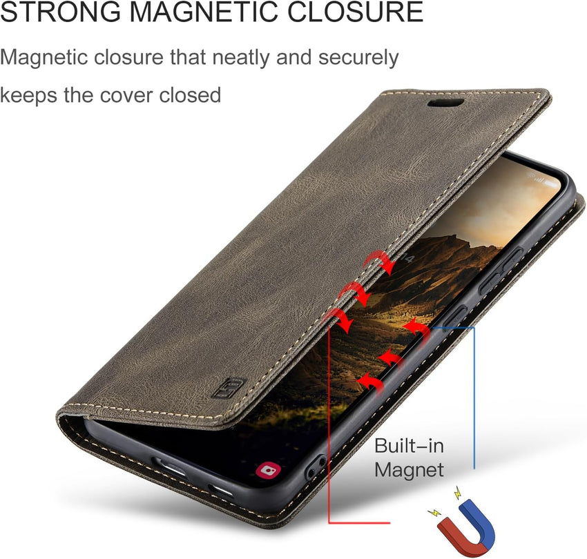 LOLFZ Wallet Case for Samsung Galaxy S24 Plus 5G, Magnetic Flip Leather Case with RFID Block Card Slots Kickstand Shockproof Protective Cover Compatible with Galaxy S24 Plus 5G - Coffee Brown