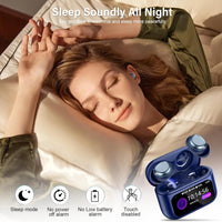 Bluetooth 5.4 Sleep Earbuds with Screen ENC Noise Cancelling Mic 5 EQ Modes HiFi Blue
