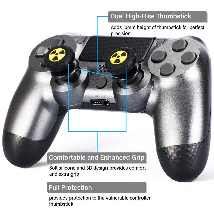 FPS Thumbstick Extender & 3D Texture Rubber Silicone Grip Cover 2 Sets for PS5 Dualsenese & PS4 Controller (Radiation Black)