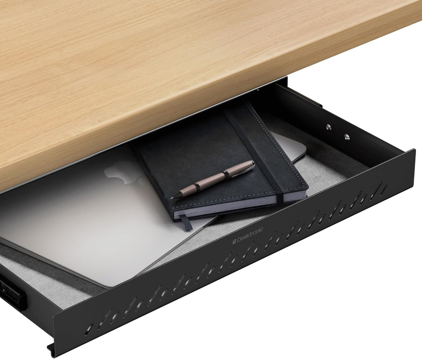 Desktronic Under Desk Drawer â Hidden Under-Desk Storage Organizer, Easy Install, Large Capacity Metal Sliding Drawer for Home Office, Standing Desk & Workstation (Black)