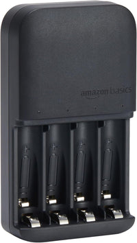Amazon Basics Battery Charger for Rechargeable AA and AAA NiMh Batteries - UK Plug, 4-Bay, Black