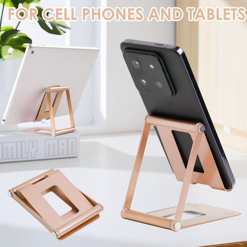 Novstuf Phone Stand, Adjustable Aluminum Phone Tablet Holder Portable Desktop Stand Dock Universal Foldable Cellphone Holder for iPhone iPad Galaxy Samsung Tablets Up to 9.7 In (Gold)
