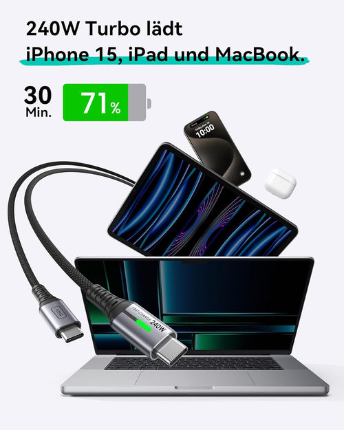 INIU 240W USB C to USB C Charger Cable, [2-Pack 2m] PD Type C Charge Cable, Super Fast Charging USB C Cable for iPhone 17 16 15 Pro Max Plus, MacBook iPad Air, Samsung S25 S24 Ultra, Steam Deck etc.