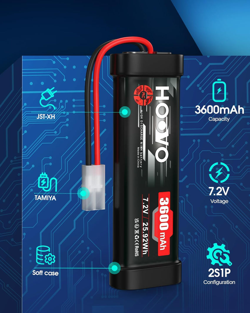 RC NiMH Battery 7.2V 3600mAh High-Capacity for Models x2 7.2V 3600mAh