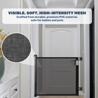 HollyHOME Retractable Stair Gate 180cm Extra Wide One Hand Operation Baby Gate Safety Gate for Baby and Pets Indoor & Outdoor, Black