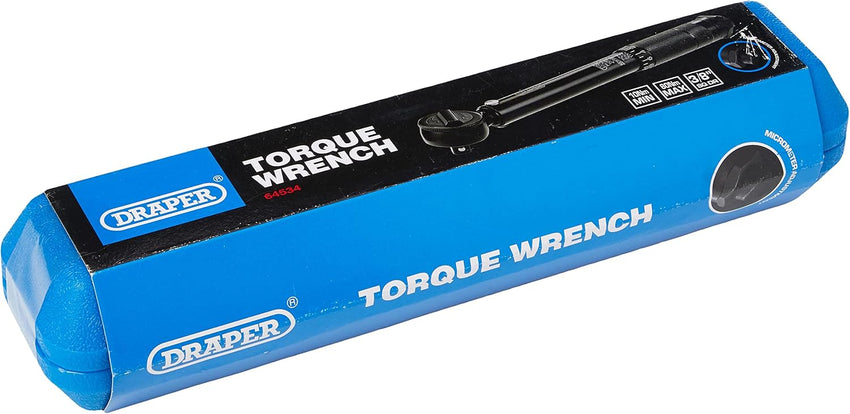Draper Torque Wrench 3/8in Square Drive 10â80Nm Micrometer Reversible Blue 3/8in