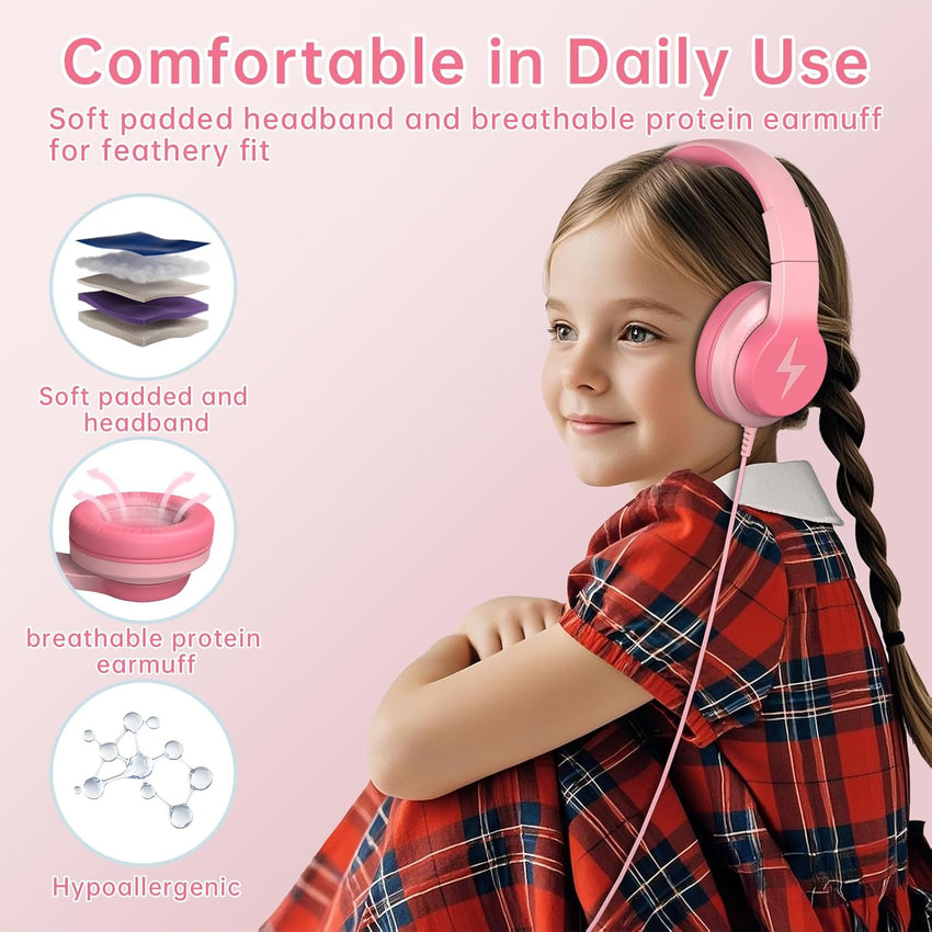 Candy Bila Kids Headphones, Wired Headphones for Kids Over Ear with Microphone, 85/94dB Volume Limiter Headphone for Girls Boys, Foldable Headphone for Learning & Entertainment,Gradient Purple