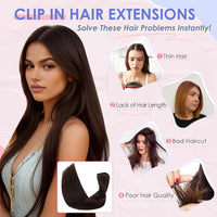 Clip-in Human Hair Extensions 8 Piece Remy Straight 16in 65g Full Head #2 Dark Brown