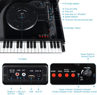VOSTERIO Bluetooth Record Player with Built-in Speakers, Modern 3-Speed Turntable with USB Playback and Vinyl Recording, Vinyl Player in Piano Design- Black