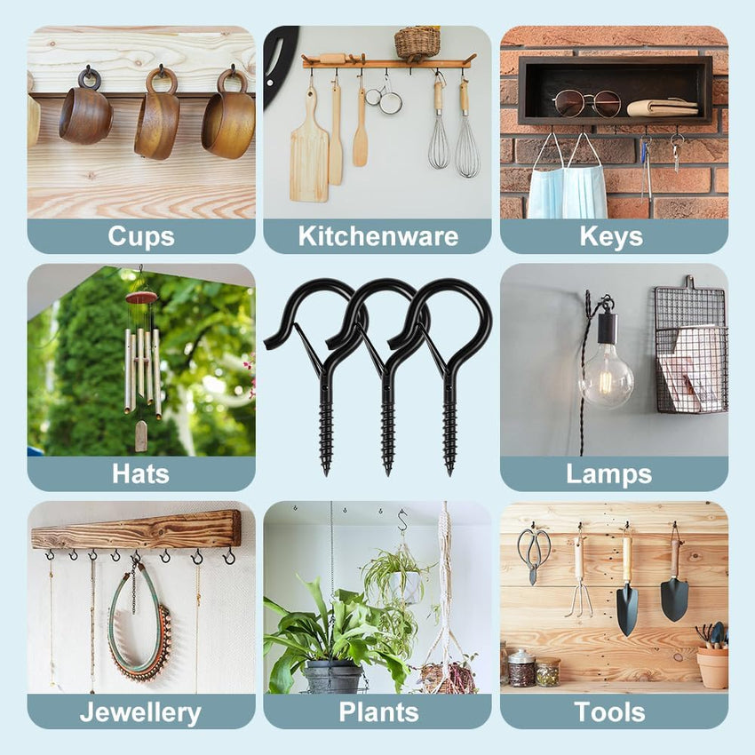 Screw Hooks M5 With Safety Buckle Wall Ceiling Hooks 20pc For Hanging Plants Lights â Zinc