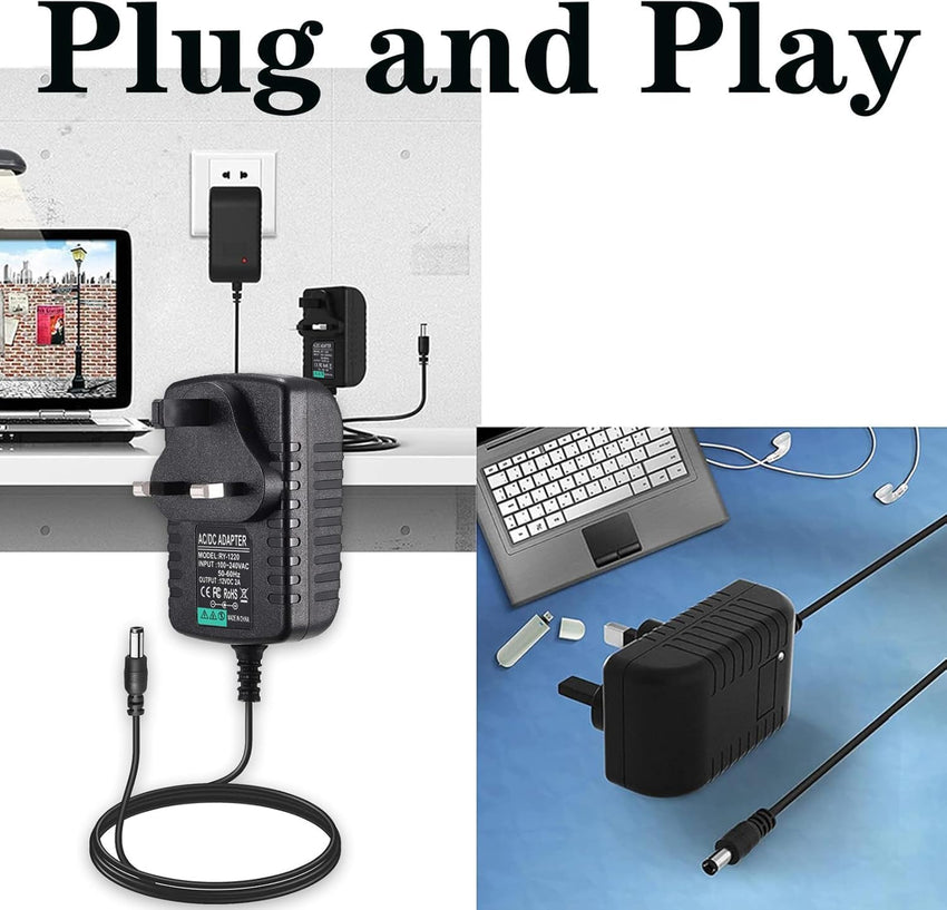 12V 2A Power Supply Adapter, AC to DC Power Supply Adapter, AC/DC Converter Adapter Driver Transformer, For LED Strip Lights, CCTV Camera, Router, Audio/Video etc