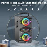 Bluetooth Speakers, 60W Portable Wireless Loud Outdoor Home Party Bluetooth Speaker with Subwoofer, FM Radio, LED Colorful Lights, Microphone, Remote and Big Powerful Stereo Deep Bass Sound Boombox