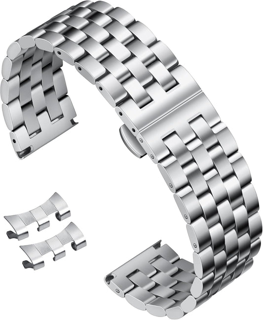 BINLUN Stainless Steel Watch Strap Replacement Metal Watch Band with Curved and Straight End 18mm 19mm 20mm 21mm 22mm 24mm Smart Watch Strap for Men Women in Silver, Gold, Black, Rose Gold, Two Toned