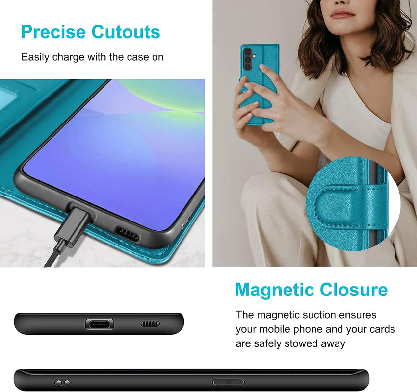 Kuafcase for Samsung A36 5G Case with 4 Card Slots Magnetic Closure Kickstand Shockproof Protective Phone Case for Samsung Galaxy A36 - Sapphire Blue