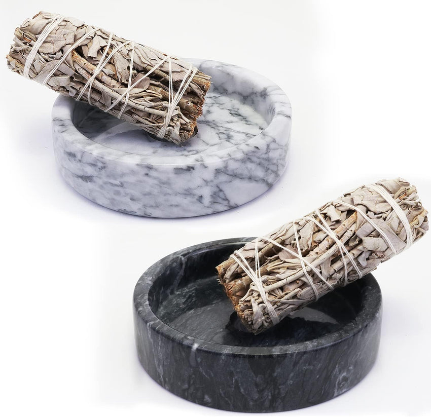 Natural Marble Palo Santo Holder,Incense Burner for Palo Santo Sticks, Handmade Stick Incense Holder Ideal for Smudging, Incense Burning, Decoration.Easily Grab All Incense Ash (White)