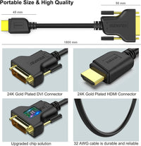 Benfei HDMI to DVI Cable 1.8m Bi Directional DVI-D 24+1 Male to HDMI Male High Speed Adapter Cable Support 1080P Full HD Compatible for Raspberry Pi, Roku, Xbox One, PS4 PS3