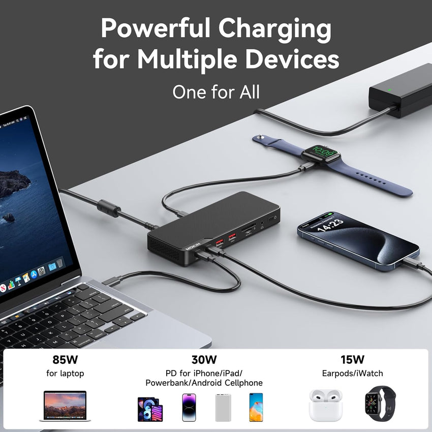 MOKiN Thunderbolt 4 Dock, 12-in-1, Single 8K or Dual 4K @ 60Hz Display, 85W Charging, 3 x 40G Thunderbolt 4, 2 x 10G USB-A, 1 x USB-C (PD 30W), 2.5GbE, Audio, SD/TF 4.0, Compatible for Mac and Windows