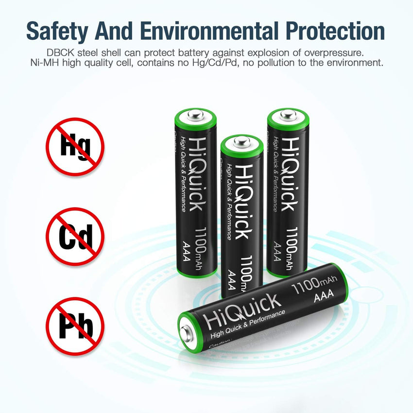 HiQuick 16 x AAA Batteries, Rechargeable 1100mAh Ni-MH Battery High Capacity Performance 1200 Tech 1.2V NiMH AAA Rechargeable Battery | 1.2V Triple A Battery, Pre-charged, Recycled, High-Capacity, Low Self Discharge,Ideal for Remotes Toys Clocks Cameras