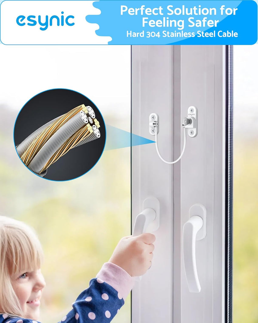 eSynic UPVC Window Restrictors 10pack Window Restrictor for Cat Child Safety Window Lock with Self Screws Keys Limiting Opened Distance and Ventilation for PVC, Wood, or Aluminum Window