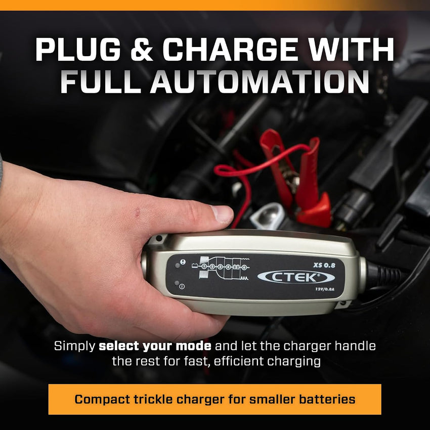 CTEK XS 0.8 Amp Smart Battery Charger 12V - Automatic Trickle Charger & Battery Maintainer for Motorcycles, ATVs, Jet Skis, Lawn Mowers, and Small Vehicles - UK Model